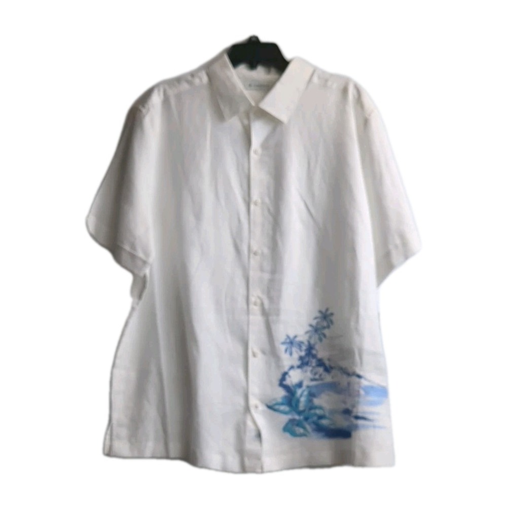 NWT CUBAVERA Short Sleeve White Linen Blend Collared Shirt Size XL Brand New